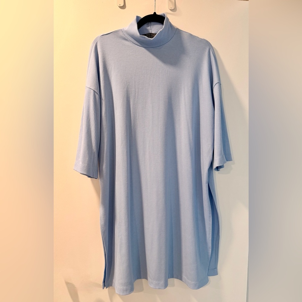 Dressed in LALA Icon Mock Neck Top in Blue - SMALL